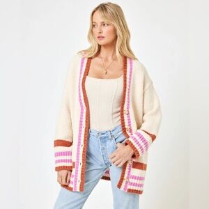 L*Space Delta Blooms Sweater Cardigan Cream Womens Size M/L